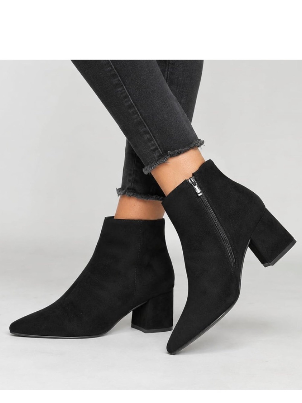 NWB X2B NESSA 1 FAUX SUEDE POINTED TOE BLOCK HEEL ANKLE BOOTS VEGAN SIZE 10
